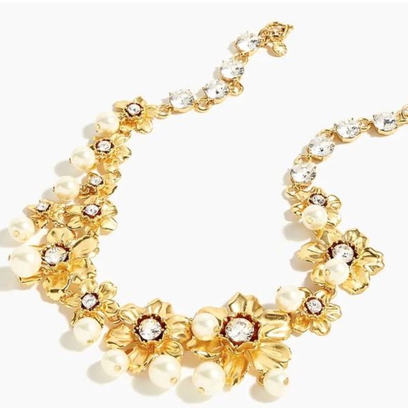 J. Crew Jewelry - J Crew Golden Flower/Pearl/Glass Stones Necklace